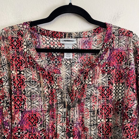 Catherines Womens Plus 3X Button Front Tunic Top Blouse Roll Tab Sleeve Shirt - Picture 7 of 10